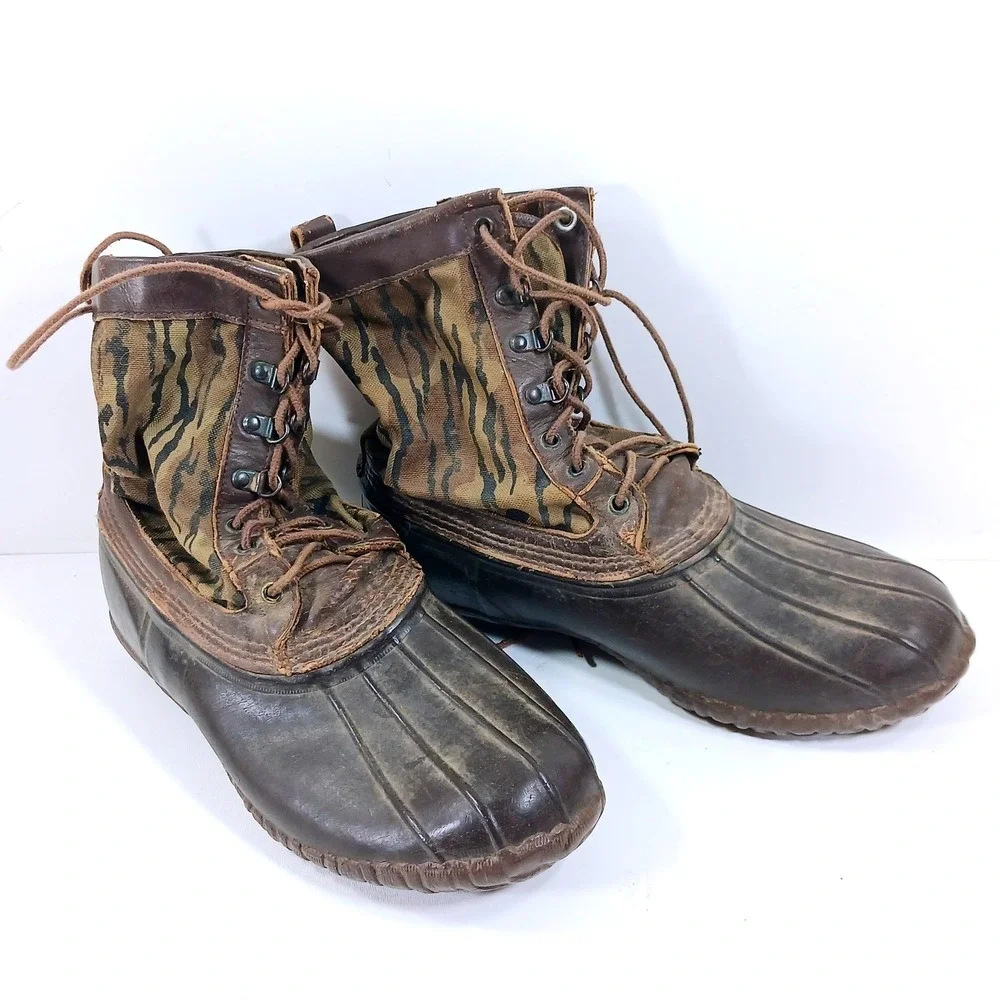 LaCrosse Vintage Duck Boots Mens Tiger Stripe Camo Rubber Waterproof Made in USA